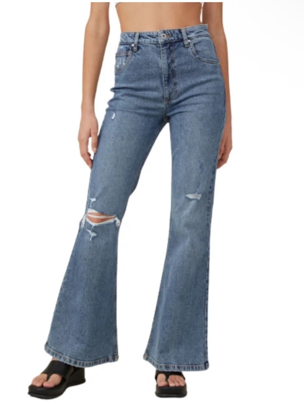 Cotton On Original Flare Jean Distressed Medium Wash Jeans Size Women's 12 NEW